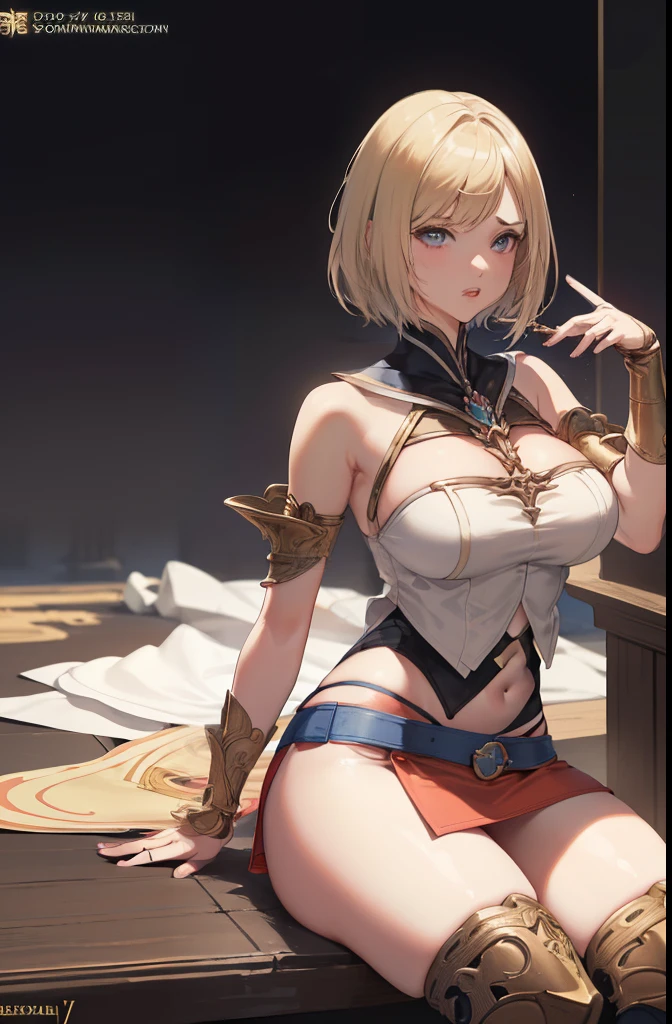 Footjob,(the golden ratio,masutepiece, of the highest quality, Best Quality, Official art, Beautiful and aesthetic:1.2), ighly detailed, Colorful,highest details,Illustrations, fantastical scenes, (Adults,age19,1girl in, Solo, Final Fantasy 12,Ashelia, shorth hair, short-hair,Ashelia Costume, Colossal tits, a miniskirt,knee sox, thighs thighs thighs thighs, jewely,