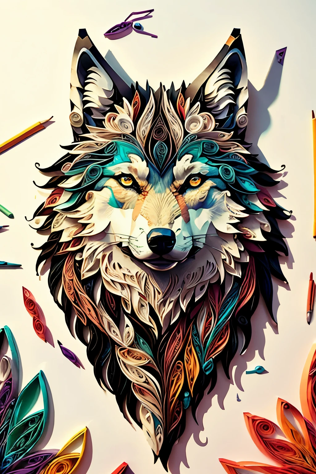 wolf,multi dimensional paper quilling, art, chibi,
yang08k, beautiful, colorful,
masterpieces, top quality, best quality, official art, beautiful and aesthetic,