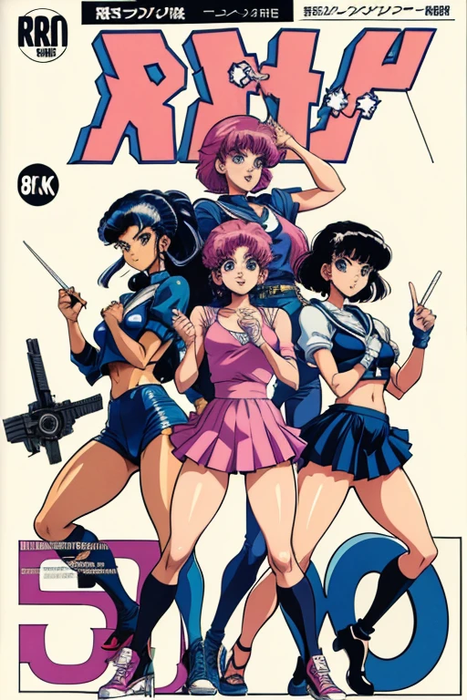 full body picture,group of gang members, white background,80s retro manga style,hirko araki inspired front manga cover,8k, hi res,ultrasharp,looking at viewer