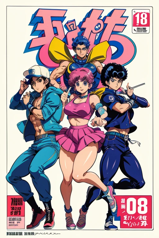 full body picture,group of gang members, white background,80s retro manga style,hirko araki inspired front manga cover,8k, hi res,ultrasharp,looking at viewer