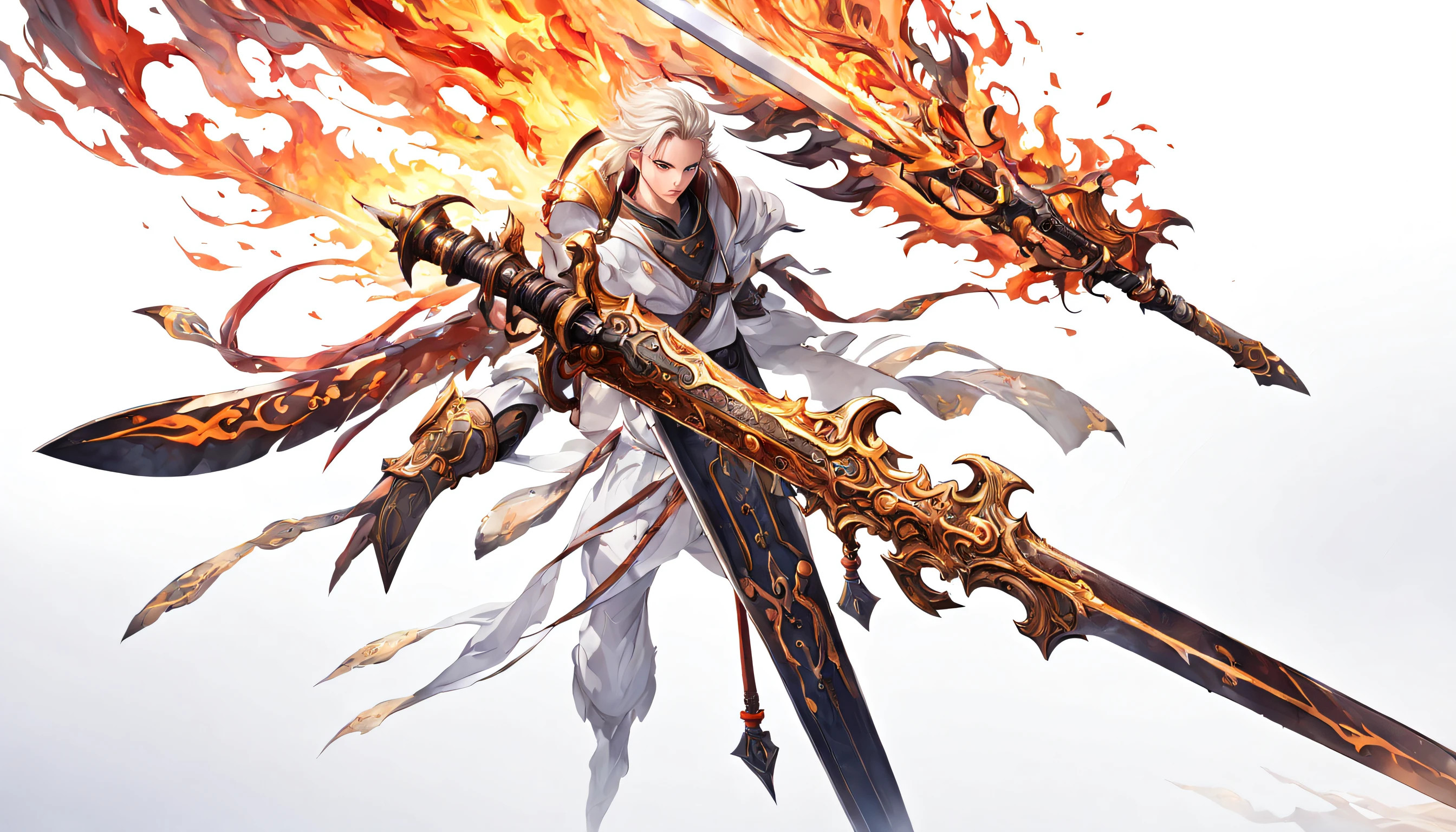 ultra-detailed,(best quality),((masterpiece)),(highres),original,extremely detailed 8K wallpaper,(a legendary fiery great sword),((detailed craftsmanship)), (white background)
