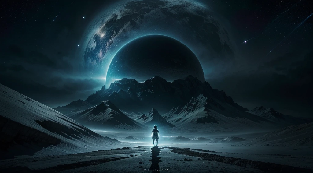 "Crie uma imagem deslumbrante, caracterizada por alta qualidade, Advanced details and a cinematic style. Retrate um astronauta em seu traje espacial, looking at the helmet visor that reflects the vastness of space, enquanto sua nave espacial surge majestosamente ao fundo. Integrate elements from an imaginary world, with unique creatures, surreal landscapes and a magical atmosphere. Dedicate yourself to the details to build a cohesive universe that transports the viewer beyond reality, exploring the border between space and fantasy."