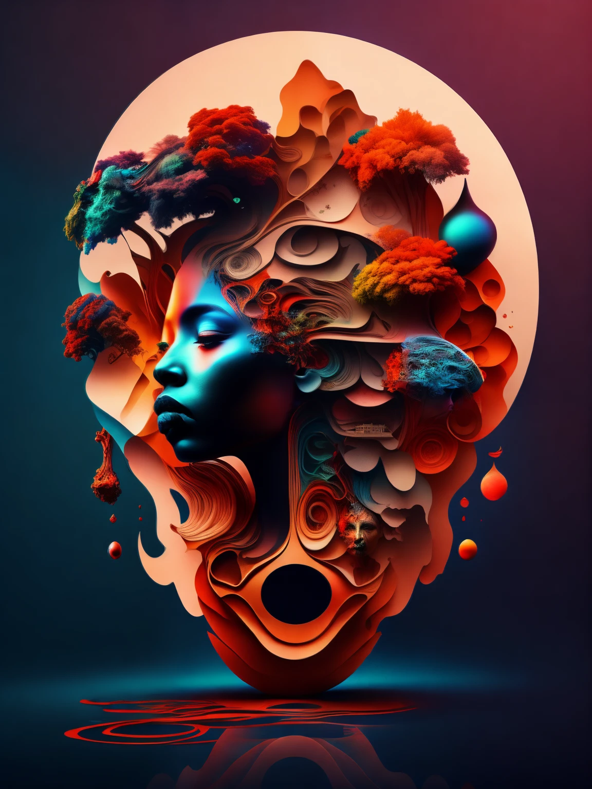 a woman's head with a lot of art work on it