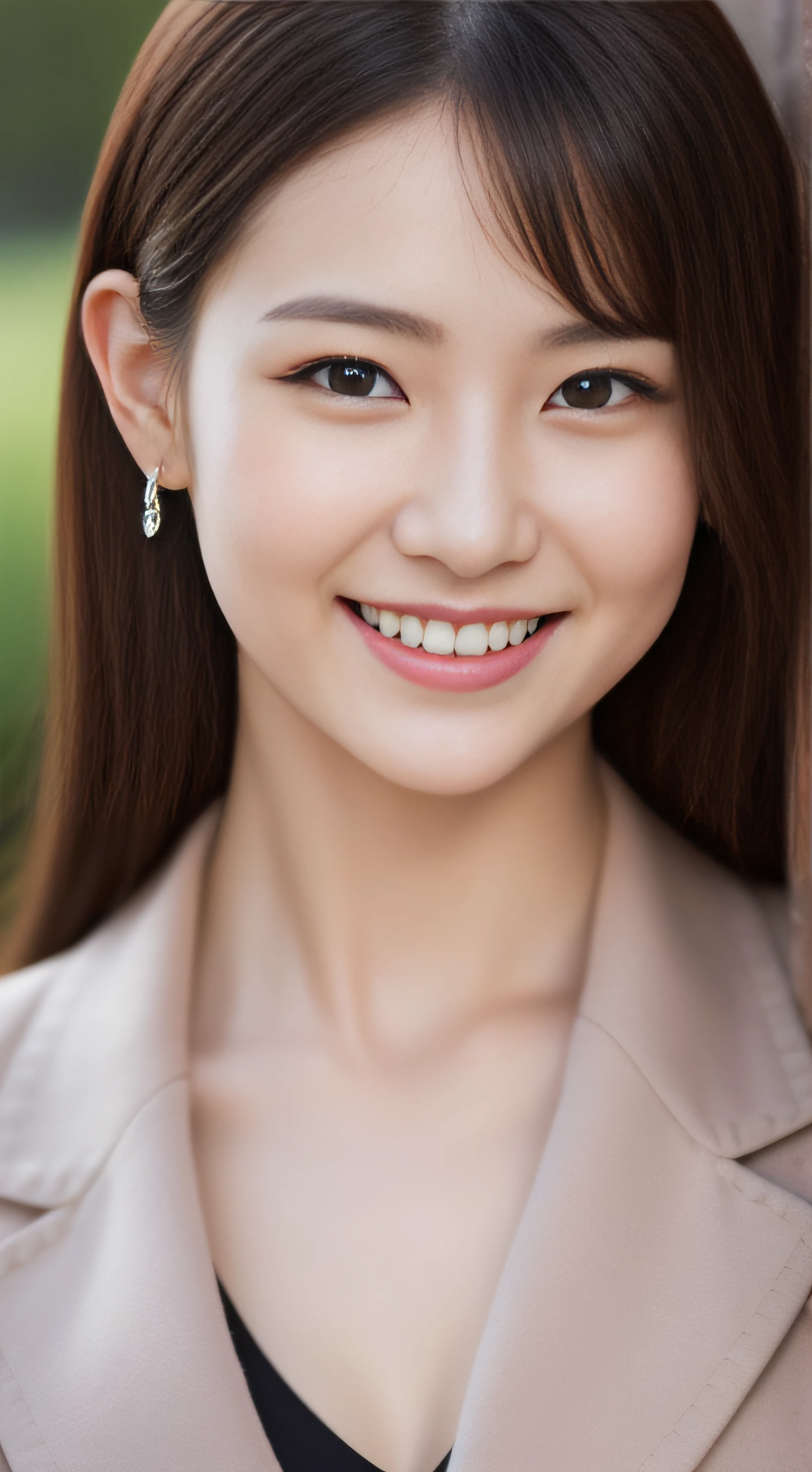 The face is a hostess、coat、hiquality、A hyper-realistic、healthy、Smiling expression、Slender perfect figure、Japan beauties、beautidful eyes、face perfect、Beautiful skin、TOKYOcty、The upper part of the body