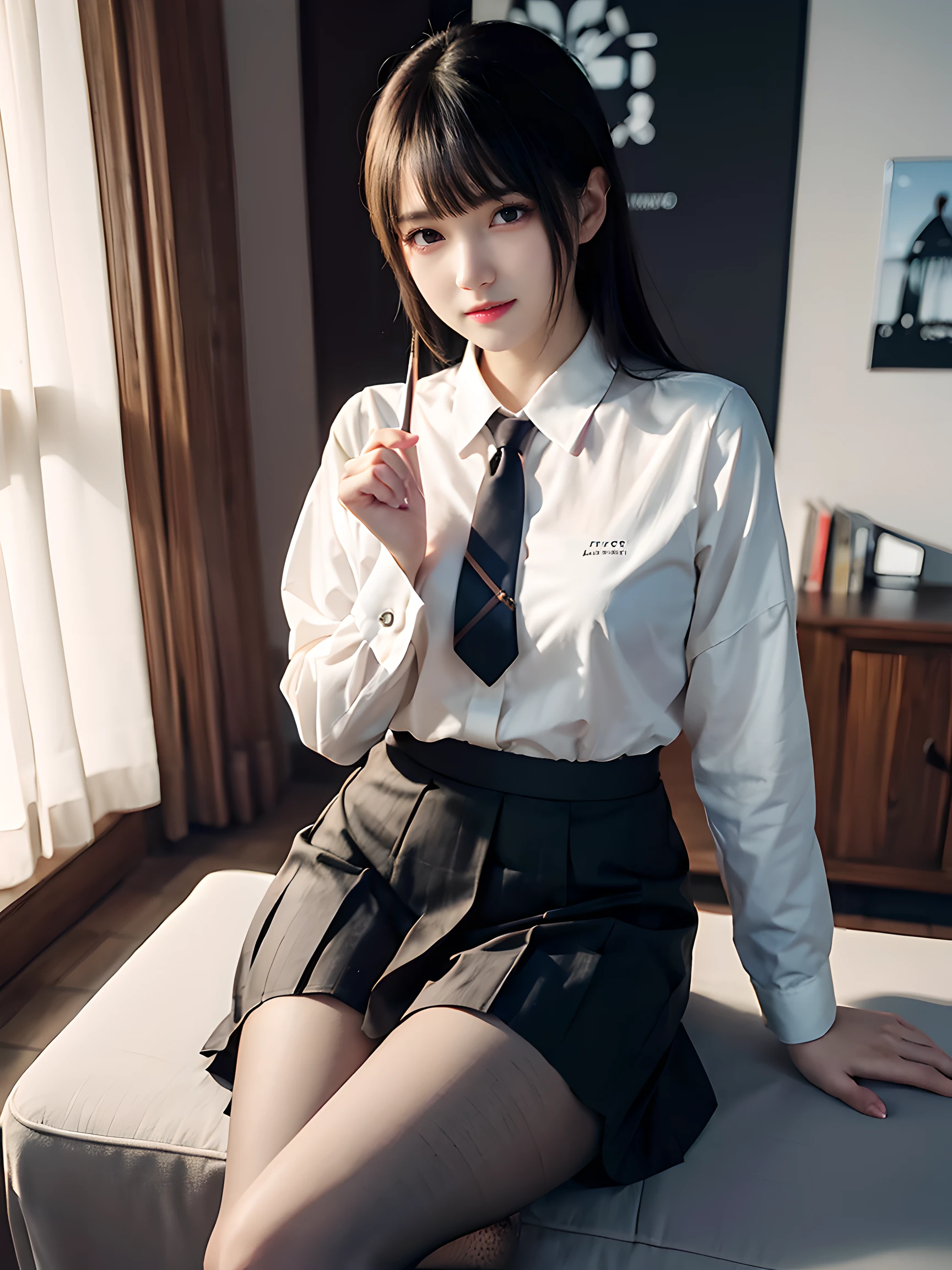 Elegant upper class elite secretary wearing business shirt, working in an office、Wearing a smart business suit, Wear pantyhose、Wear high-end high heels、 Girl in shirt, dressed in a suit, dressed in a suit, dressed in a suit, female business-person, business clothes, wearing black suits, Wear a shirt and skirt, Woman in a suit, Professional Dress, Professional Dress, RAW photogr, (8K、top-quality、tmasterpiece:1.2)、(intricately details:1.4)、(真实感:1.4)、octane renderings、Complex 3D rendering hyper-detail, Studio soft light, Edge lights, vibrant detail, super detailing, realistic skin textures, detailface, beautidful eyes, Very detailed CG Unity 16k wallpaper, cosmetics, (detailedbackground:1.2), exposing thighs!!!,