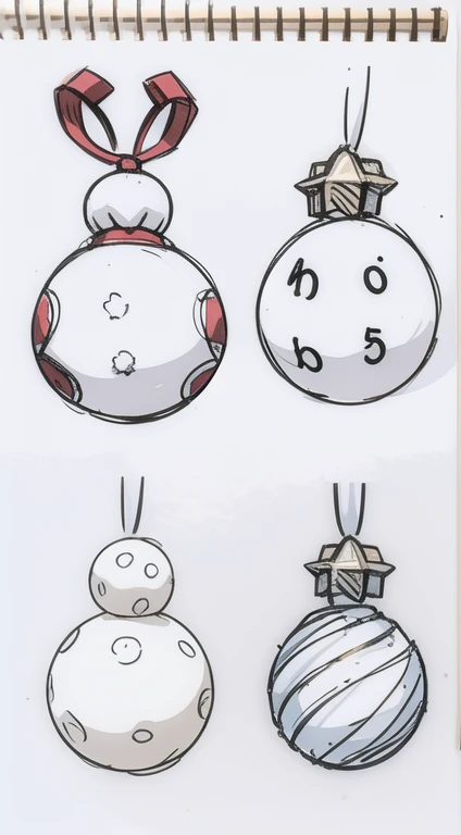 (Sketch) (Manga style) Christmas ornaments, ((doodles)), simple white background