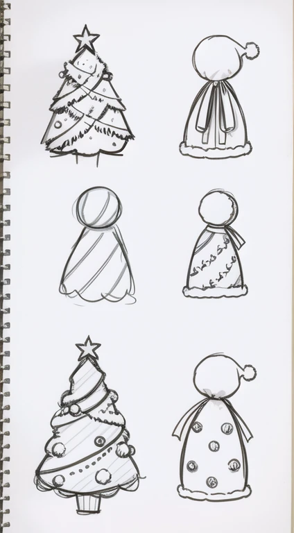 (Sketch) (Manga style) Christmas objetcs, ((doodles)), simple background