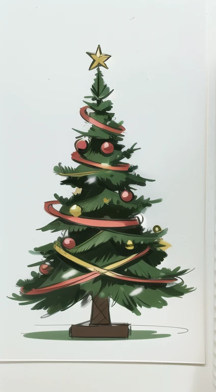 (Sketch) (Manga style) Christmas tree, ((doodles)), simple background