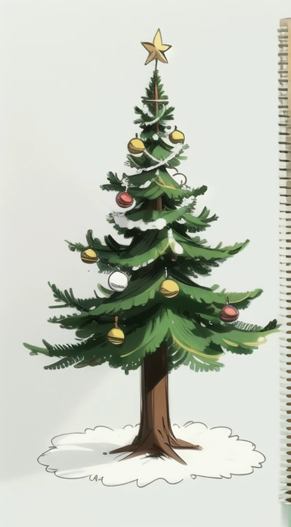 (Sketch) (Manga style) Christmas tree, ((doodles)), simple background