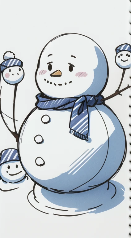 (Sketch) (Manga style) Christmas Snowman, ((doodles)), simple background