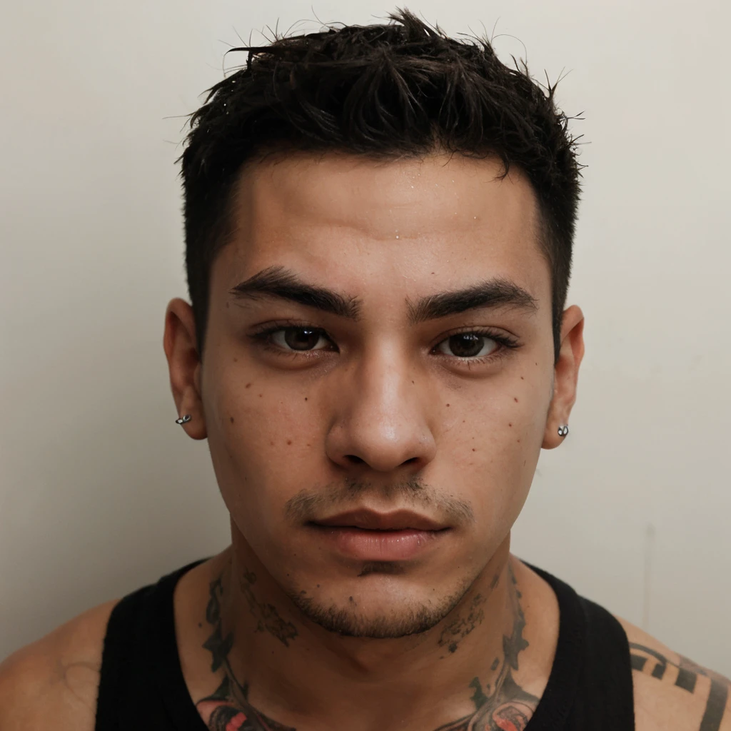Mexican young man with spiked hair, freckles, and a pierced left eyebrow