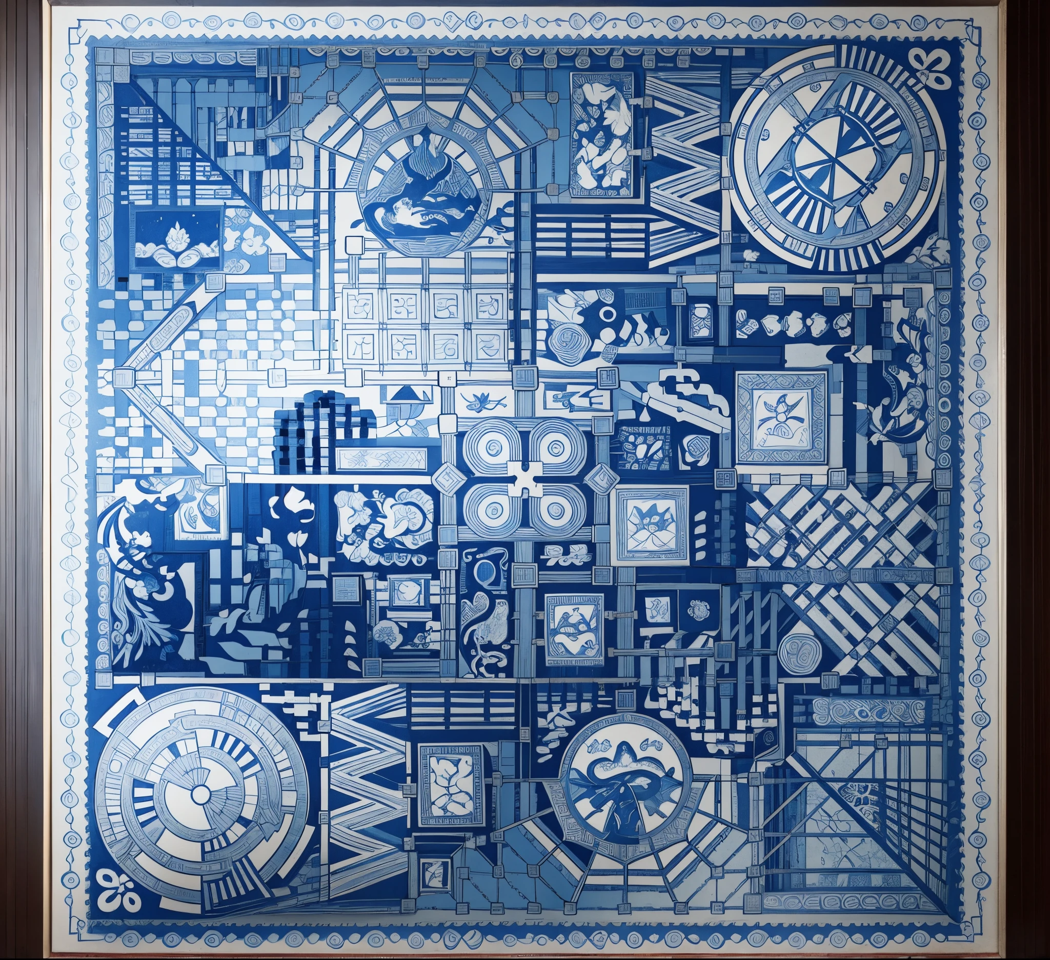 Gorgeous patterns，Chinese motif，Traditional pattern，Blue and white porcelain traditional pattern，Combining geometric patterns with animal and plant patterns