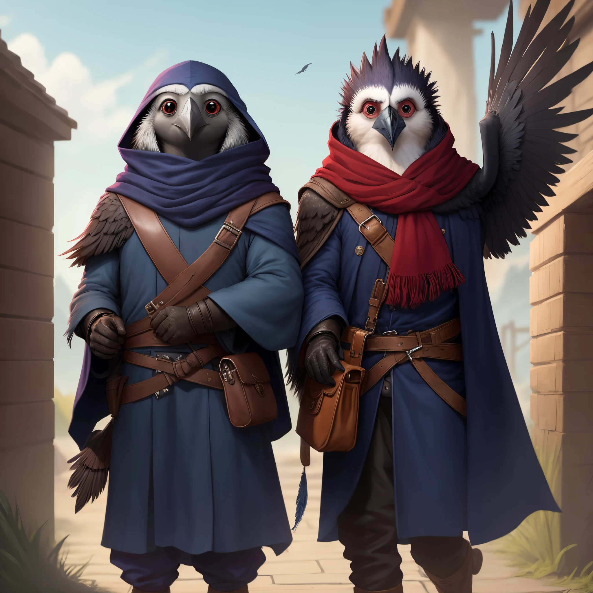 A kenku rogue. Black feathers. Red eyes. And a dark navy blue cloke