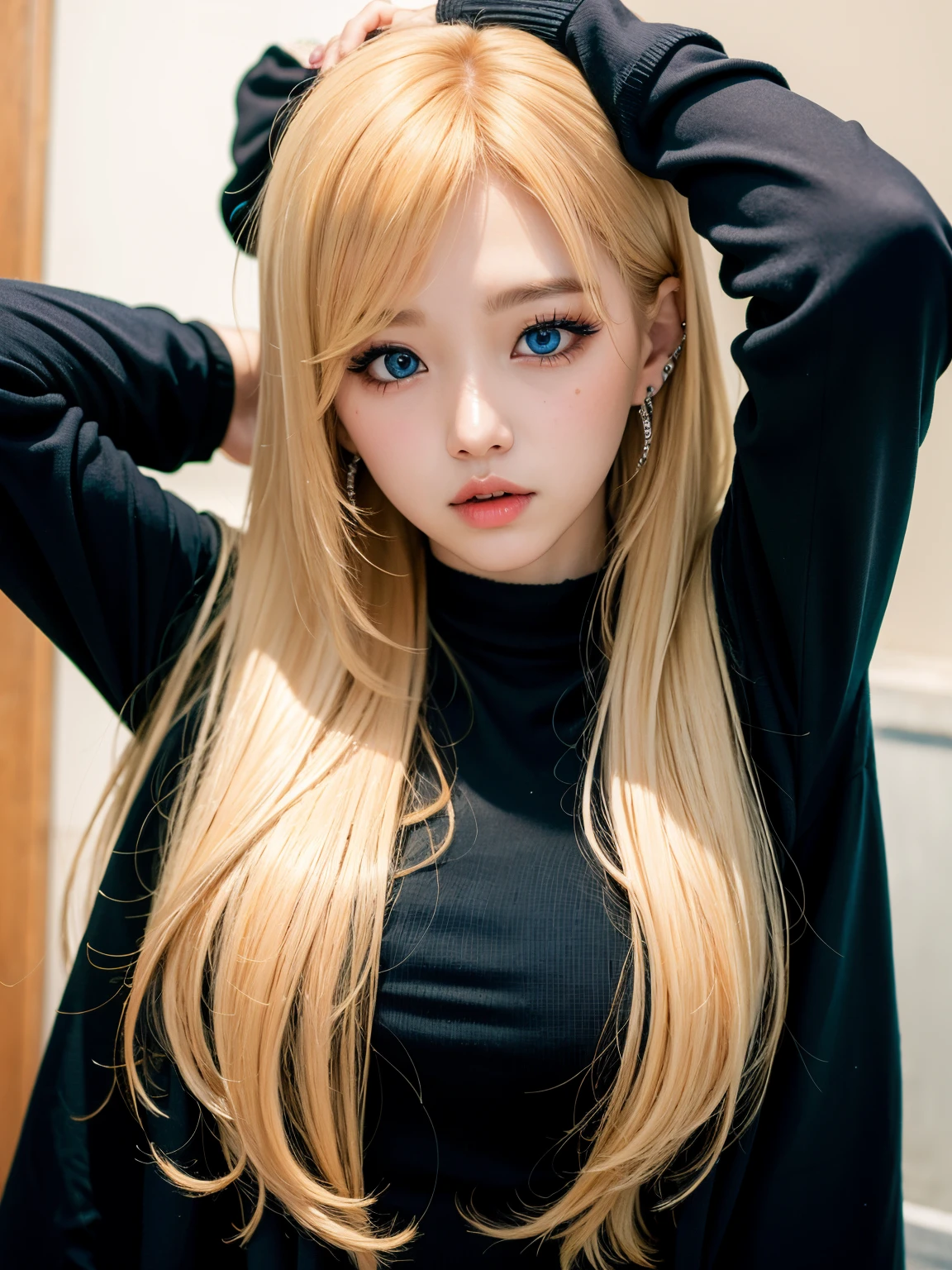 ulzzang rubia con piercings y ojos azules