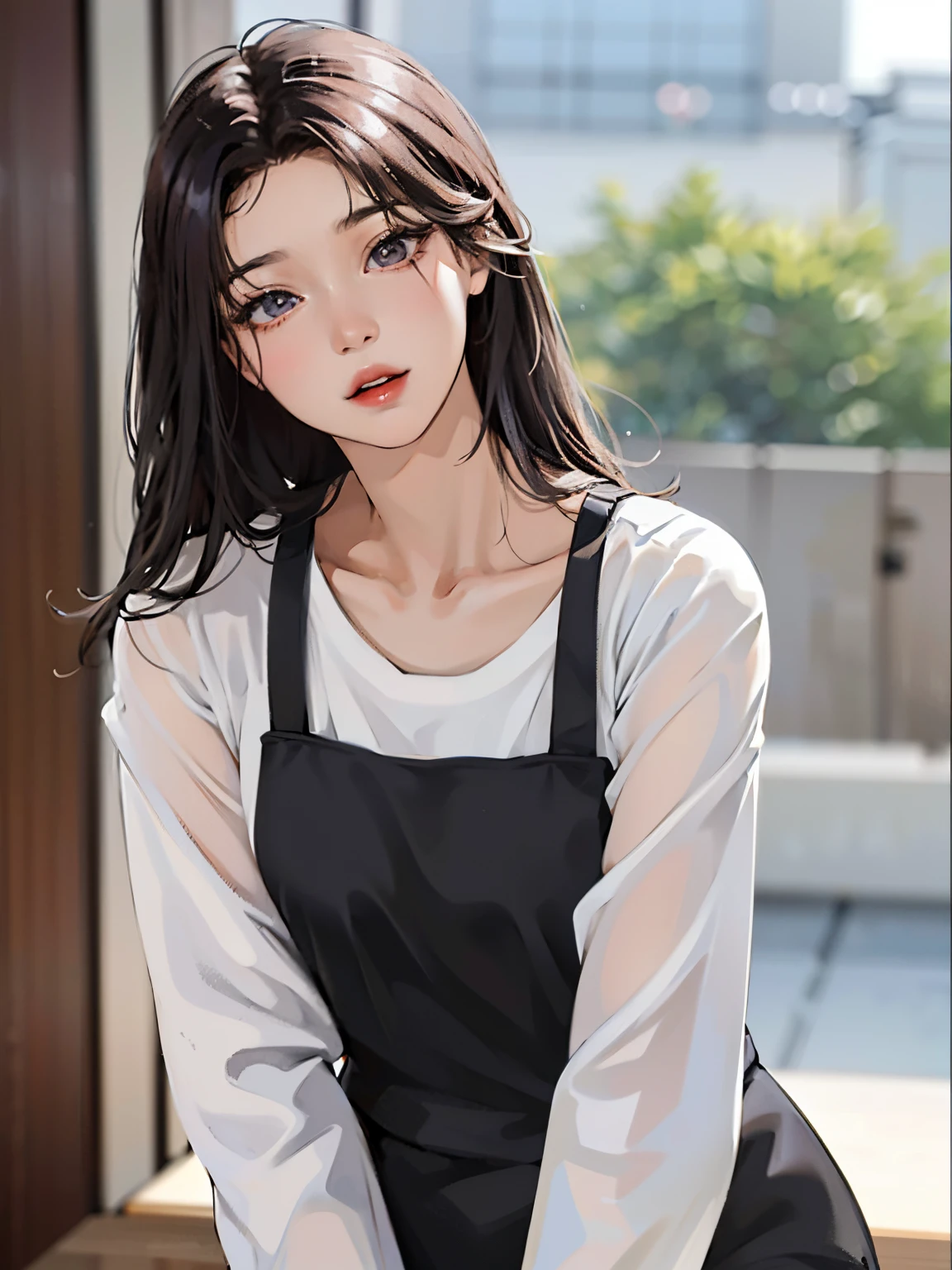 Araf woman in gray apron posing for photo, Bae Xiuzhi, Korean fashion model, Lee Ji-eun, lee ji eun, jinyoung shin, gorgeous young korean woman, hanbok apron, Nam Jae-yeon, Official Product Pictures, korean woman, Cui Xianhua, simple clothes, beautiful Korean women, beautiful young korean woman, choi