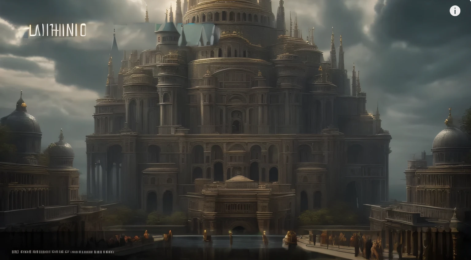 a close-up of a video player with a castle in the background, plainm, Cinematic Shadowbringers, Destaque no Vimeo, divindade detalhada, biblical epic movie, render divino, fundo divino, d&d trending on artstation, inspirado em Marc Simonetti, epic cinematic matte painting, mostrando reinos, DaVinci, trending on devianart, (videiras)