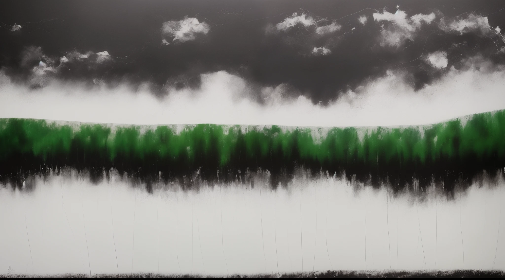 Abstract black, white, and forest green painting