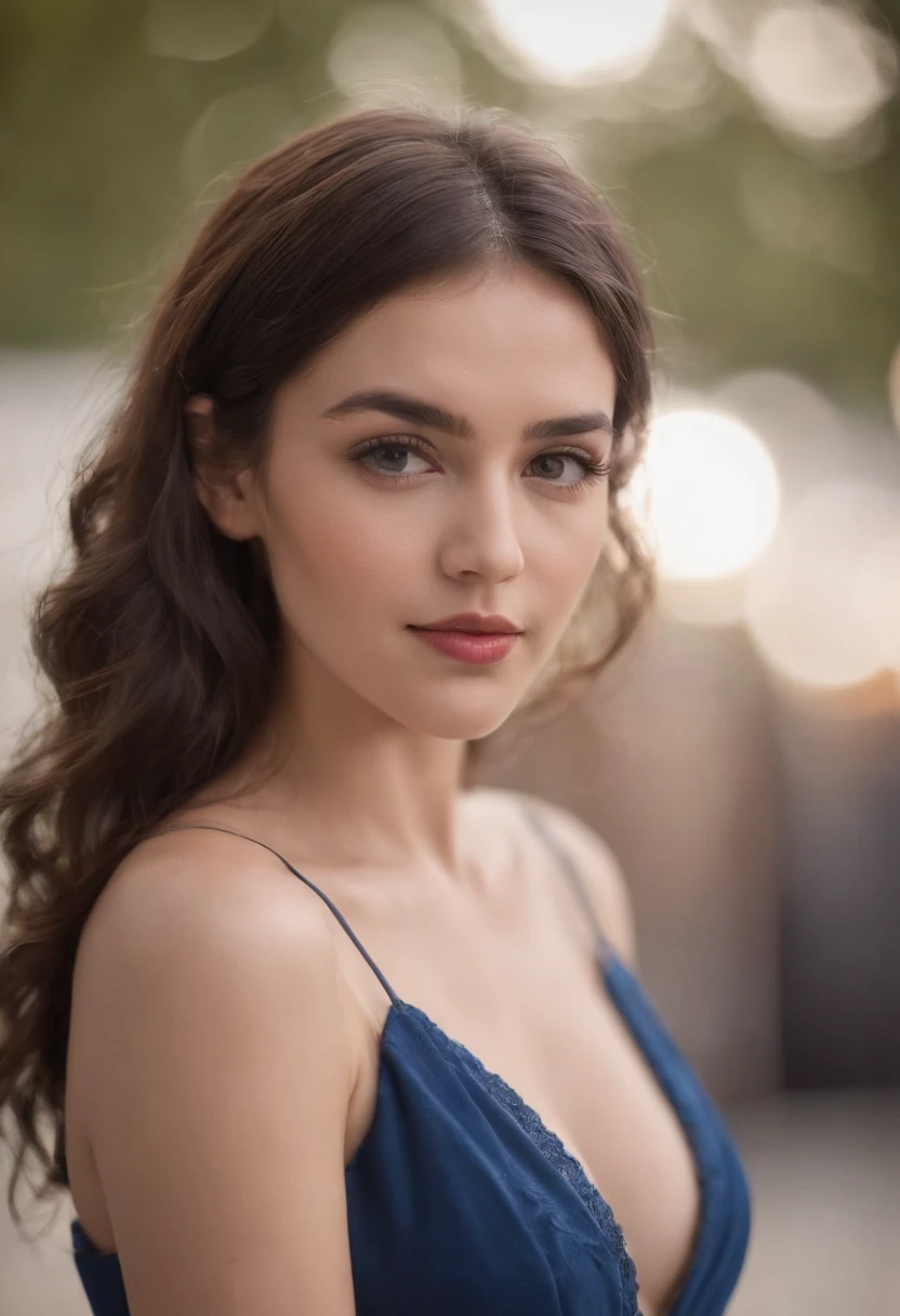 Influencer de Instagram femenina blanca realista, La mejor calidad, rubio, 1人の女の子, ojos azules, con un vestido corto negro ajustado en el club (((Cofre enorme,Un pecho regordete))