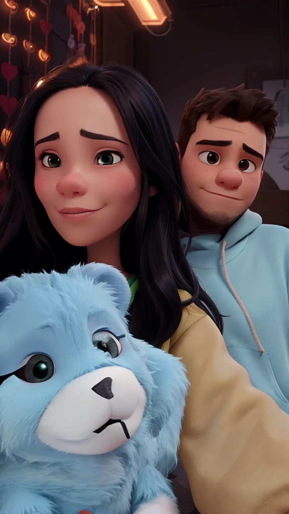 hay un hombre y una mujer que posan con un osito de peluche, foto de perfil, foto coloreada, Imagen de perfil, Carga de alta calidad, wearing a neon blue hoodie