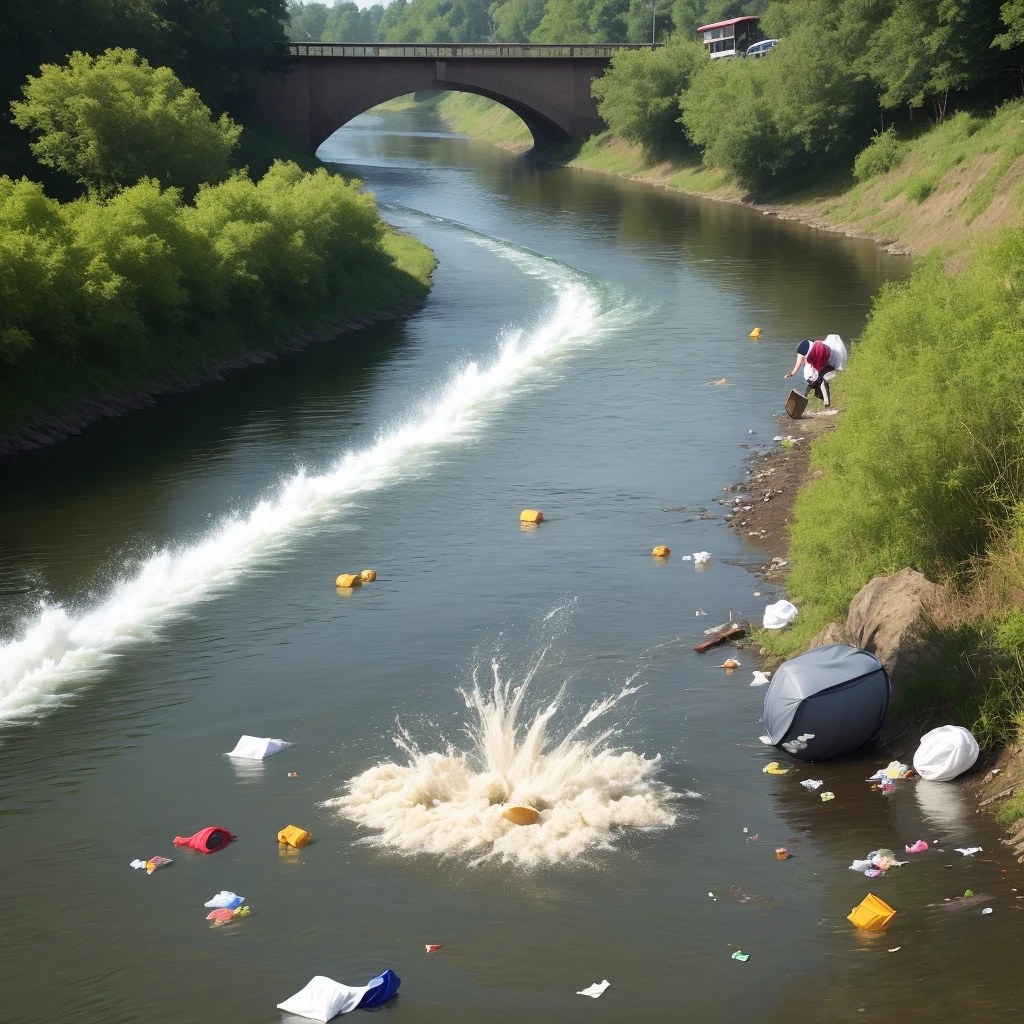 Person throwing trash into the river