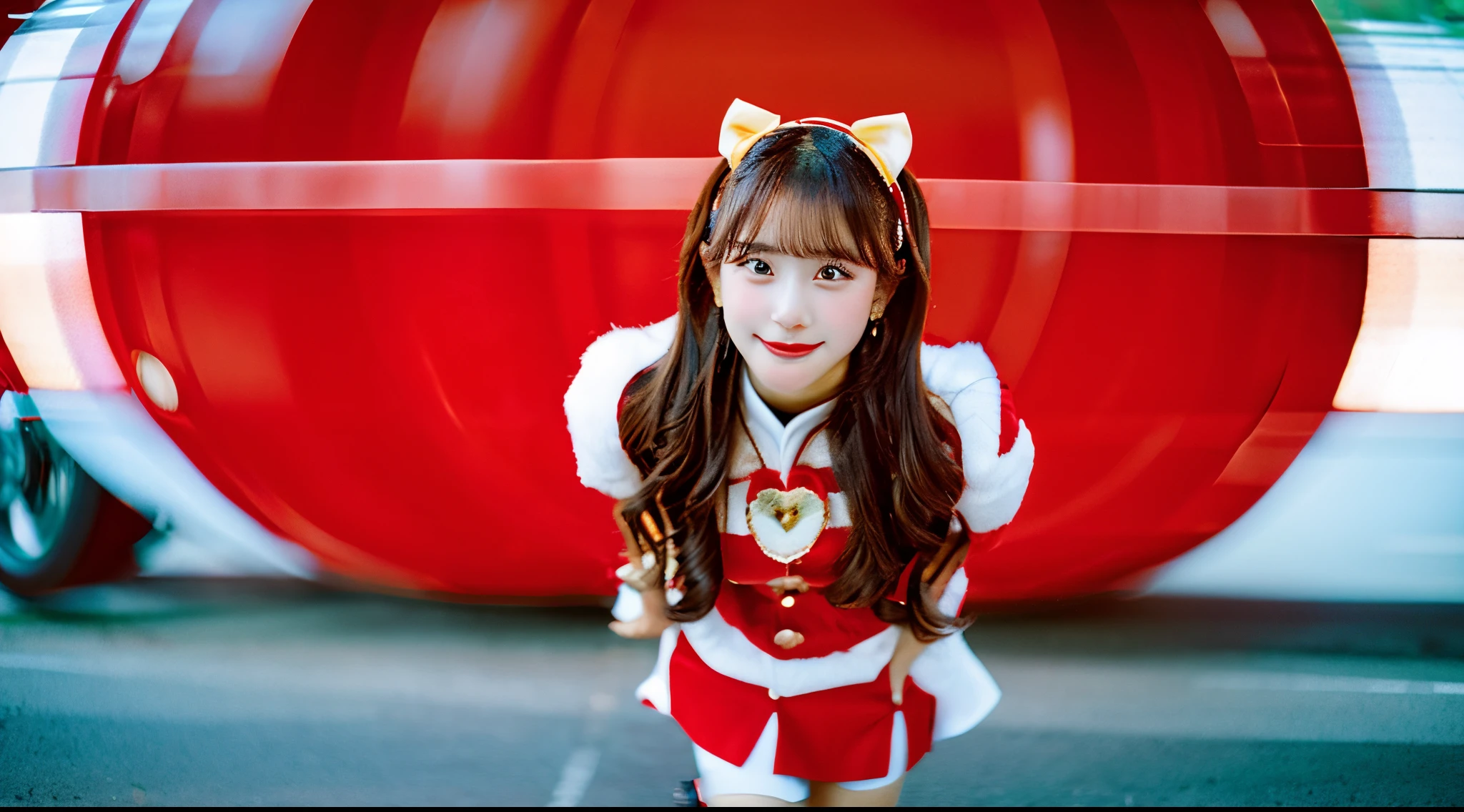 Cute race queen 18 years old wearing a red miniskirt