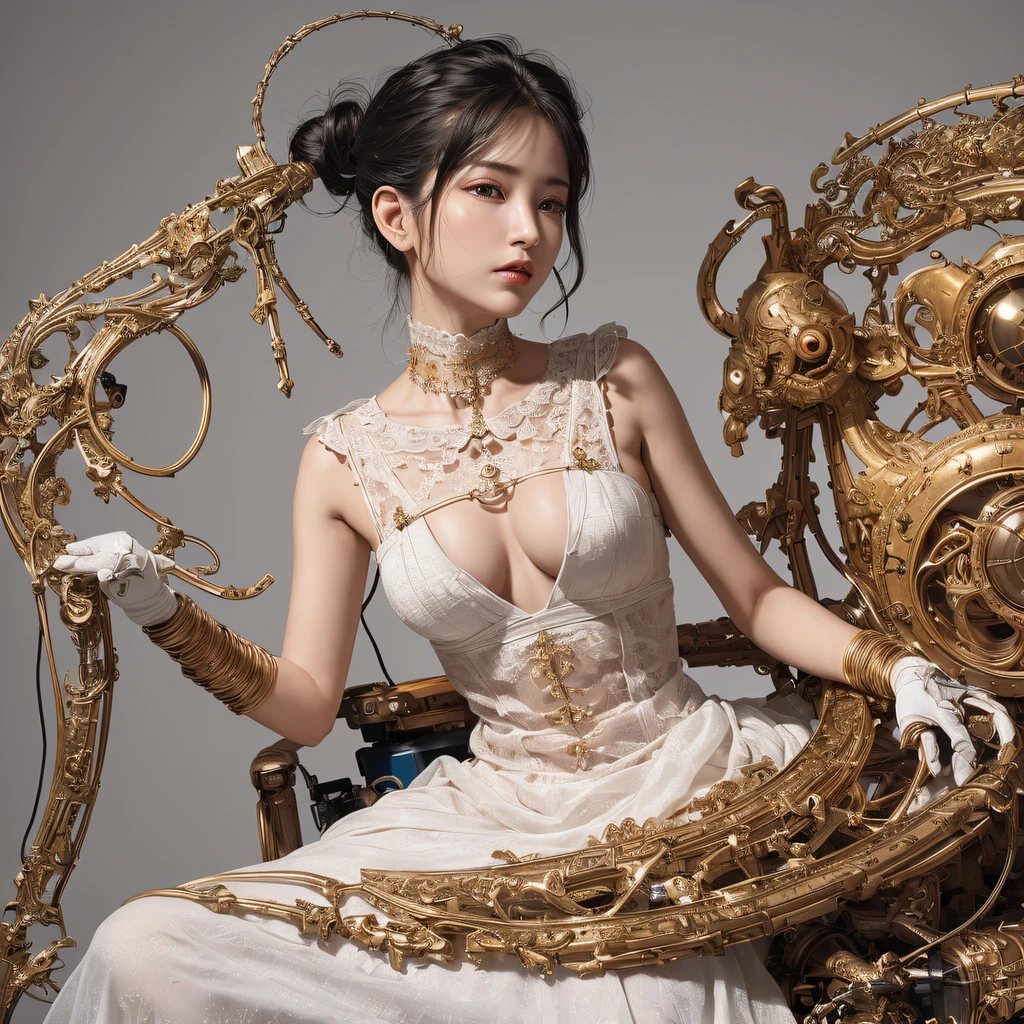 ((:1.1)), (tmasterpiece, top-quality, Best quality at best, offcial art, Beautiful and beautiful:1.2), (1 orange cat:1.3), extremely detaile,Colorful,The most detailed ((ultra - detailed)), (Highly detailed CG illustration), ((Extremely Delicately Beautiful)),电影灯光,((1 Mechanical Orange Cat)),Alone,full bodyesbian,(Machine made joints:1.2),(Mechanical limb),(The blood vessels are connected to the tube),(Mechanical vertebrae attach to the back),((The mechanical cervical vertebrae are attached to the neck)),(sitted),face expressionless,(wires and cables attaching to neck:1.2),(Wires and cables on the orange cat’s head:1.2),(Character focus),scientific fiction,white backgrounid
