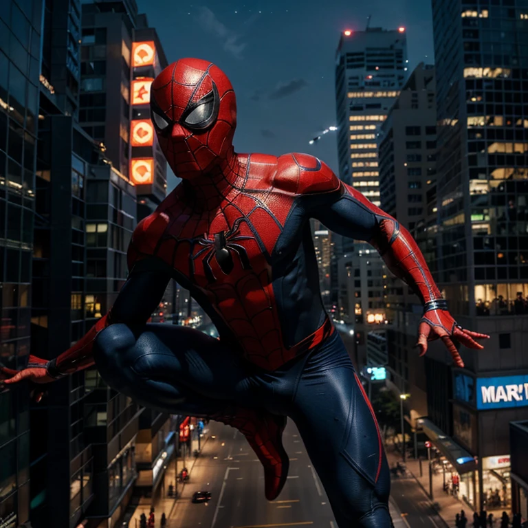 best quality,4k,realistic,brazilian spider-man,marvel superhero,costume design,detailed anatomy,muscle definition,agile movements,web-slinging abilities,parkour skills,spectacular acrobatics,cityscape background,night scene,urban atmosphere,vibrant colors,high-contrast lighting,dynamic poses,strong and confident stance,masked vigilante,heroic presence,spider abilities,spider sense,spider-like agility,web shooters,red and blue suit,iconic spider emblem,cool and sleek design