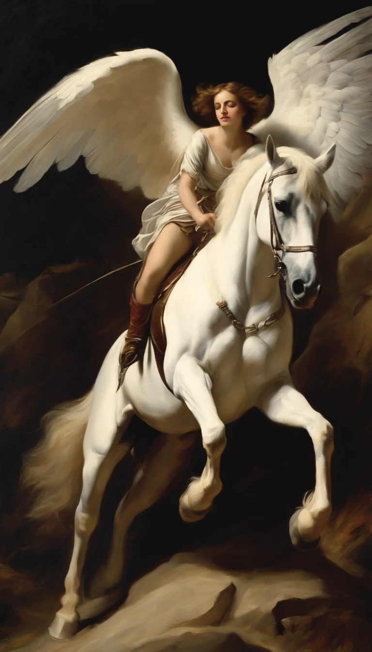on the beach, 5 small full body, naked, naked woman lie on ground, small man riding white horse white looking back, white feather cloak, shield, bow, sword, female greek god, white hair, masculine, mature, naked, hairy torso, fantasy, intricate, elegant, highly detailed, digital painting, artstation, concept art, smooth, sharp focus, illustration, art by gaston bussiere and alphonse mucha, almost naked