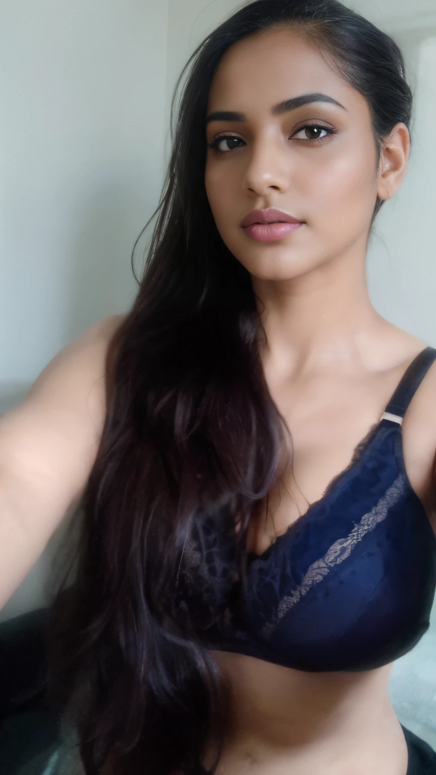 Indian babe, Waring push up bra and padded panty, soft color, moody ambient, dark and Elite background, sexy babe, cute, pretty, real face , sweet face, , 20 years old, sexy figure, Busty, huge boobs, cleavage, round breast with push up bra, sexy looks, seductive, curvy, very seductive, sensual, erotic expression, erotic sexy figure, lusty, milf, want to cum, oily skin, oily, best lighting, perfect photograph, masterpiece, best output, detailed eyes, detailed bra, detailed, figure, detailed information, High quality, UHD, boobs are covered, no naked