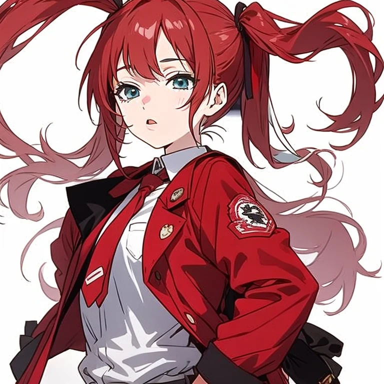 Anime girl with pigtails and red jacket and tie, lilie、bet