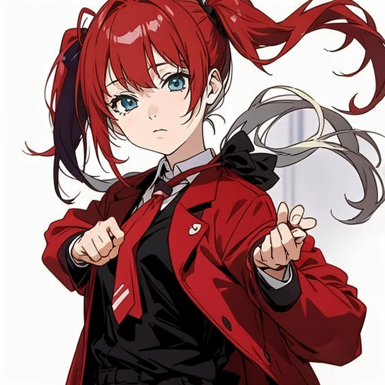 Anime girl with pigtails and red jacket and tie, lilie、bet