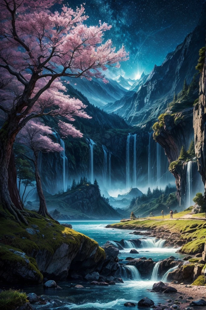 La mejor calidad, Obra maestra, Beautiful wild and natural fantasy landscape with bright lights