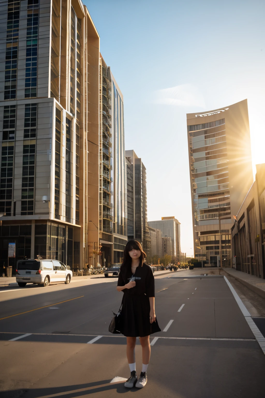 Technological buildings,contemporary design,suns,mist,A desert,a person。Pikachu
