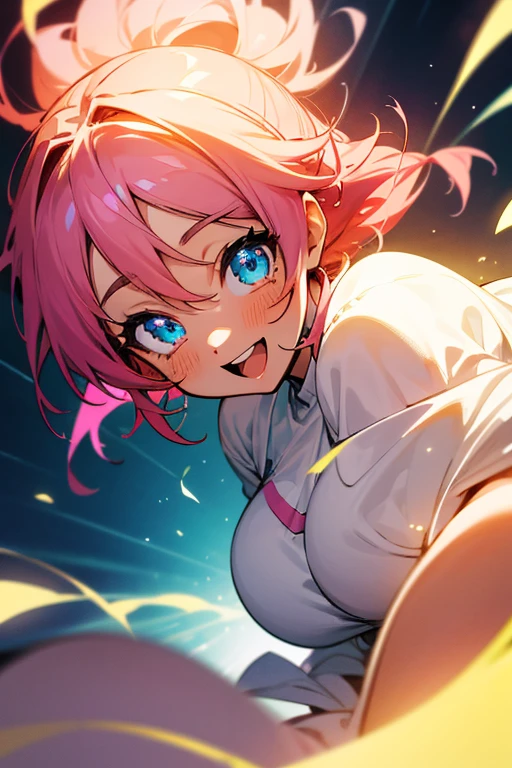 extremely happy,anime style,girl,enjoying life completely,breathtakingly beautiful eyes,mesmerizing smile,vibrant colors,soft and glowing lighting,ultra-detailed,expressive pose,joyful atmosphere,energetic background,playful and dynamic,highres,masterpiece:1.2
