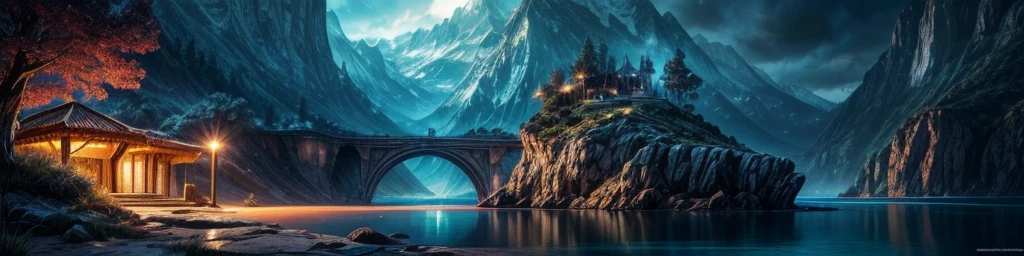 La mejor calidad, Obra maestra, Beautiful wild and natural fantasy landscape with bright lights