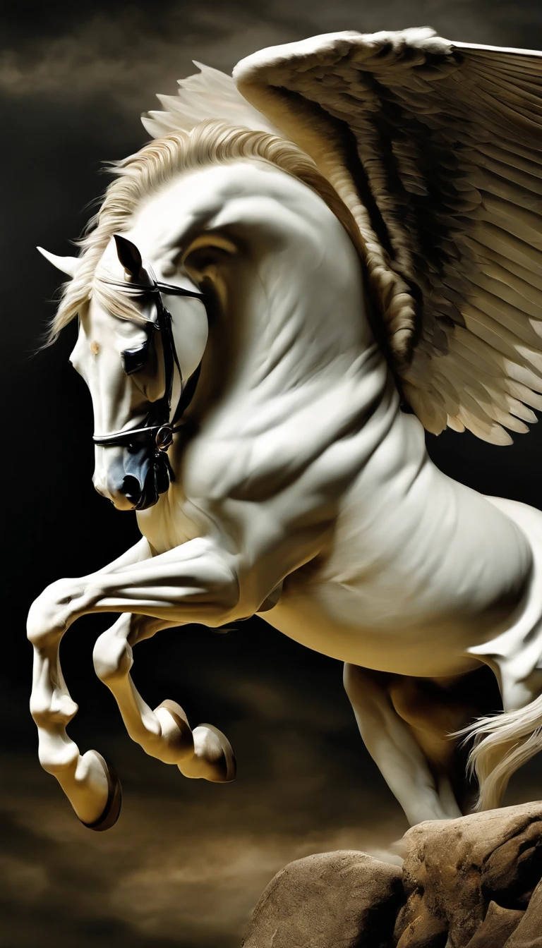 an oil painting,, A breathtaking masterpiece, Vivid, Caravaggio, 8K,angelicales,Fallen Angel,Fallen angel riding a white horse,dark angel,Black Angel,Hakuba、Black clothe,Black wings