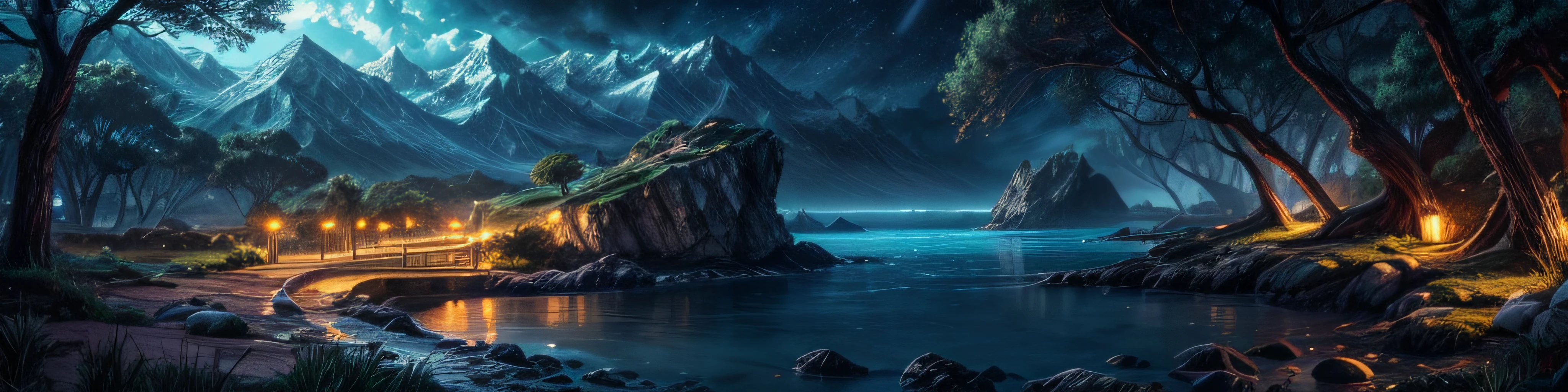 La mejor calidad, obra maestra, Beautiful wild and natural fantasy landscape with bright lights