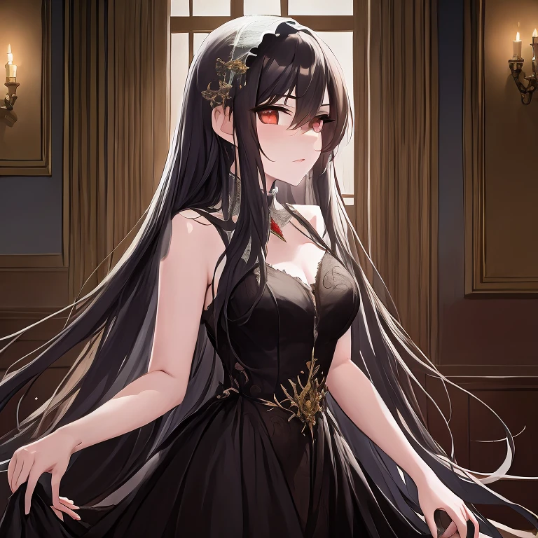 anime girl with long black hair and a black dress, guweiz on pixiv artstation, guweiz on artstation pixiv, seductive anime girl, trending on artstation pixiv, from girls frontline, guweiz, loli in dress, fine details. girls frontline, cute anime waifu in a nice dress, [ 4 k digital art ]!!