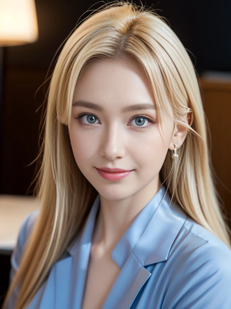 tmasterpiece,Highest image quality,super detailing,rnsexy smile,amazing face and eyes, cosmetics, (extremely detailed beautiful face), (The sexiest look), deep understanding,Naked of breast,(Best quality:1.4), (ultra - detailed), (extremely detaild的 CG unified 8k wallpapers), The content is very detailed, RAW photos, professional photoshooting, ((buisness suit)), (Open business shirt), Indoor and below, (Office room, Dark Night Classroom,), (nigh sky), depth of fields,face flushed,raised eyebrow,Very shy,blond hair blue eyes,Ruddy complexion,looking at viewert,Dreamcatcher earrings,epic,concept-art,