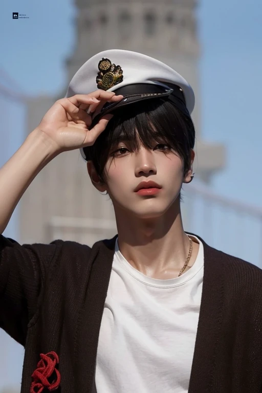 Hombre arafed con sombrero de marinero y camisa blanca., Jung Jaehyun, Kim Doyoung, Wonbin Lee, Jinyoung Shin, Taejune Kim, Cai Xukun, Blade de Drain Gang, beautiful androgynous prince, delicate androgynous prince, Hyung Tae, Ulzzang masculino, Sakimichan, Inspirado por Jeonseok Lee