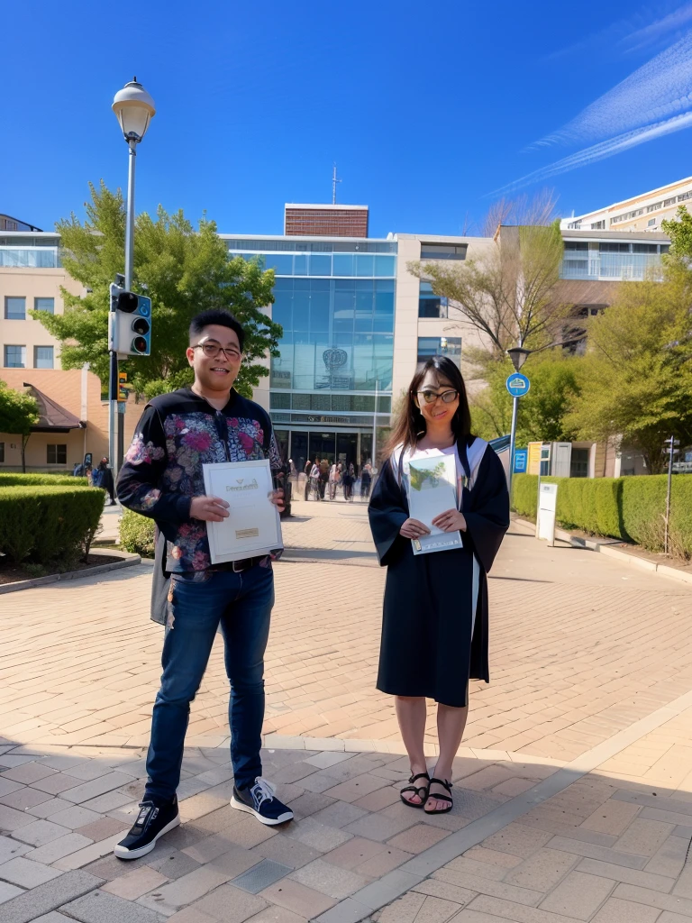 there are two people standing in front of a building holding a book, graduation photo, post graduate, student, protrait, full protrait, potrait, photoshot, colored photo, photo taken in 2 0 2 0, wearing an academic gown, photo taken with nikon d750, photo taken with nikon d 7 5 0, for junior, couple