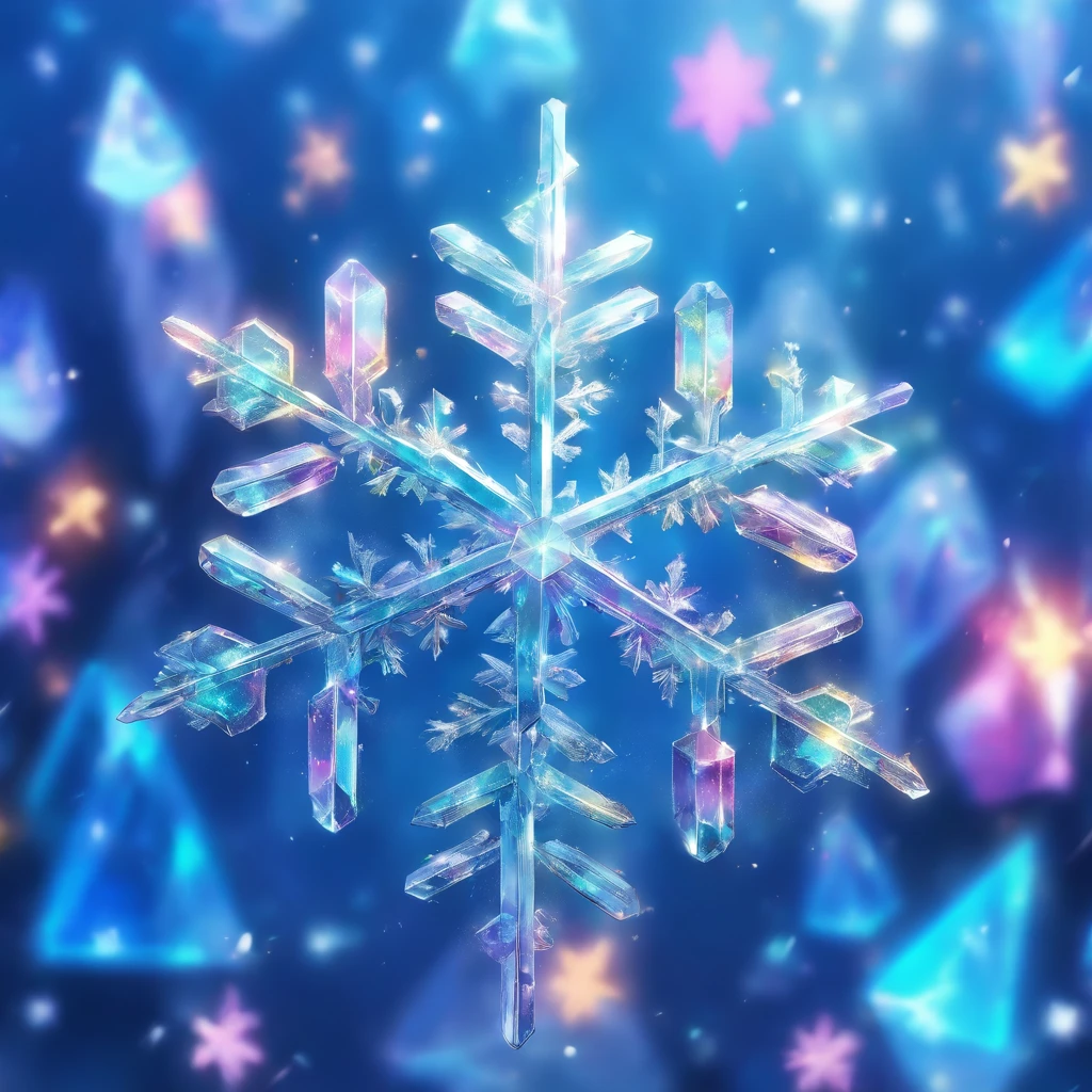 (masterpiece, best quality), extreme close up of a snowflake, colorful crystal