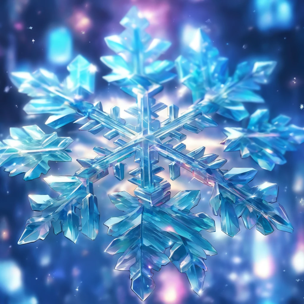 (masterpiece, best quality), extreme close up of a snowflake, colorful crystal