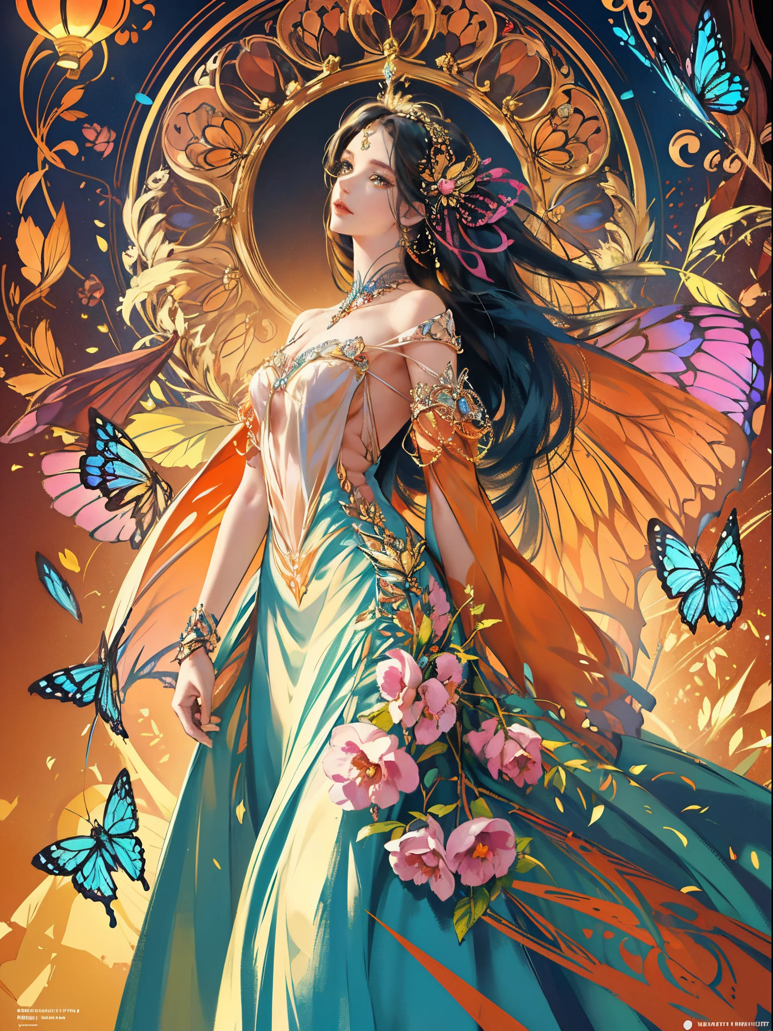 （tmasterpiece，top-quality，Best quality at best，offcial art，Beautiful and beautiful：1.2），A scene from a battle where a giant horned red butterfly fights against the goddess of war.，She is a great giant，she is a lovely princess，she is a strong warrior，butterflys，lightning in sky，magma，At the foot of the mountain，mountain in the distance，(theelementoffire:1.4)，real butterfly，Highly realistic，Correct anatomy，fully body photo，convex，Cute big breasts，revealing breasts，legs separated，plum，unsatisfied desire，Bare genitals， Camel toes，Sexy gesture，climaxing，sex huge breasts cleavage， Barefoot，Sexy gesture，fist to flesh，（tangled，datura，Tangles，entangled）（Long hair、grow meat，simple ，），Married woman，熟妇，delicated face，beautiful detailed eyes，Correct anatomy，Detailed faces, 詳細な目，divinelight，gold foil，Gold leaf art，Deep background，Huang Li，marvelous and unbelievable，Epic work，(Complicated details，hyper-detailing:1.2)，ultra real photo, Epic reality,  ((com cores neutras)),(pastel colour:1.2), hyper realisitc, + Cinema lenses + dynamic combination, The content is very detailed, Sharpen, Cinematic, illuminate warmly, Light effect, Dramatic light, (Complicated details:1.1), the complex background, (greg rutkovsky:0.8),  (black and red:0.4），