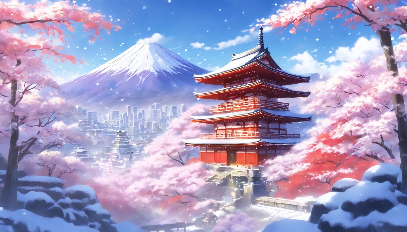 (masterpiece, best quality), a cute white fox roaming at the snowy meadows