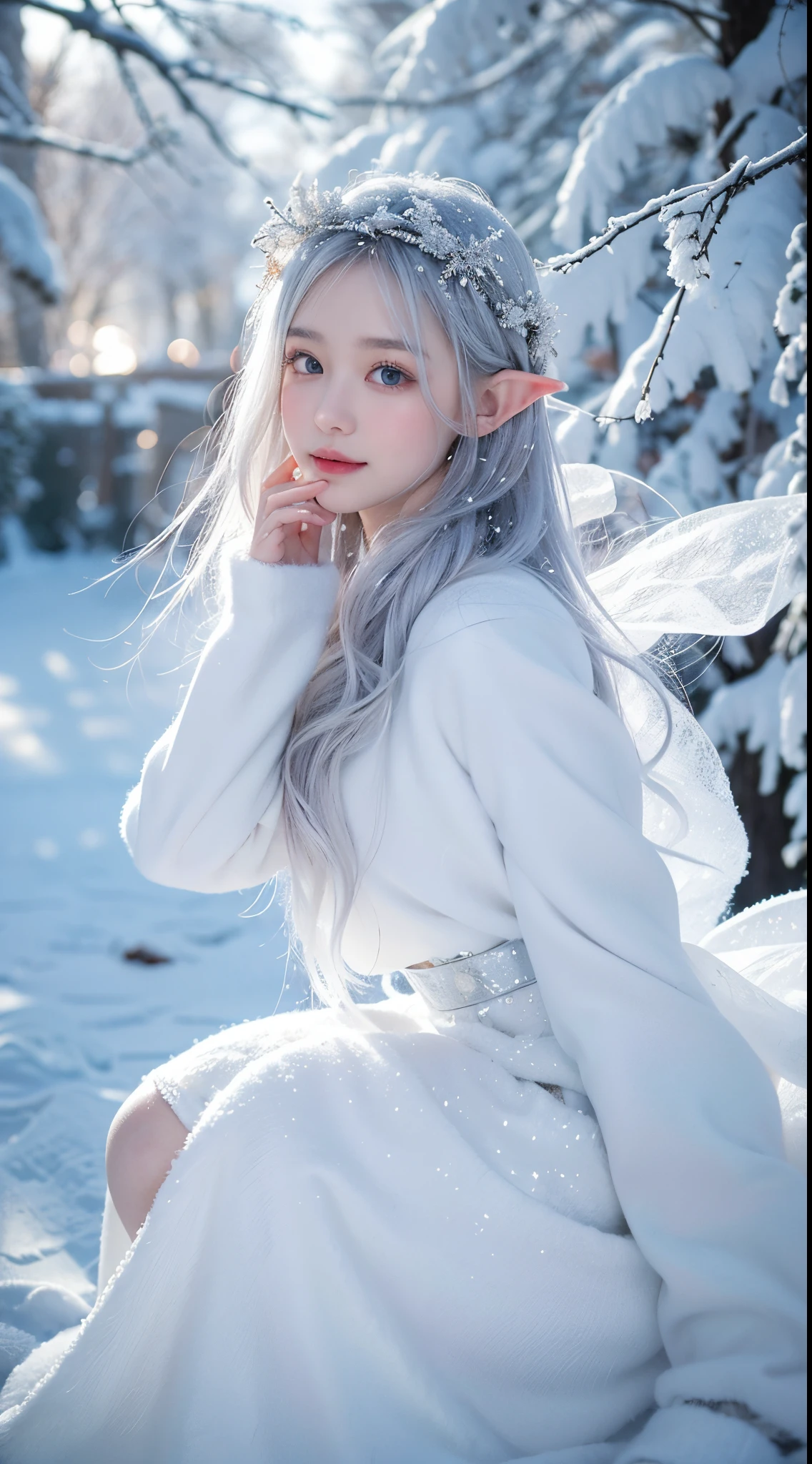 covered in silver,It's white。branches covered with snow,As if caressing the cold winter。Falling snowflakes,dance like an elf,fall on earth,Turn the world into a silver fairy tale。The cold wind howled,There is a peaceful and beautiful feeling in the silent snow scene,So heartwarming。