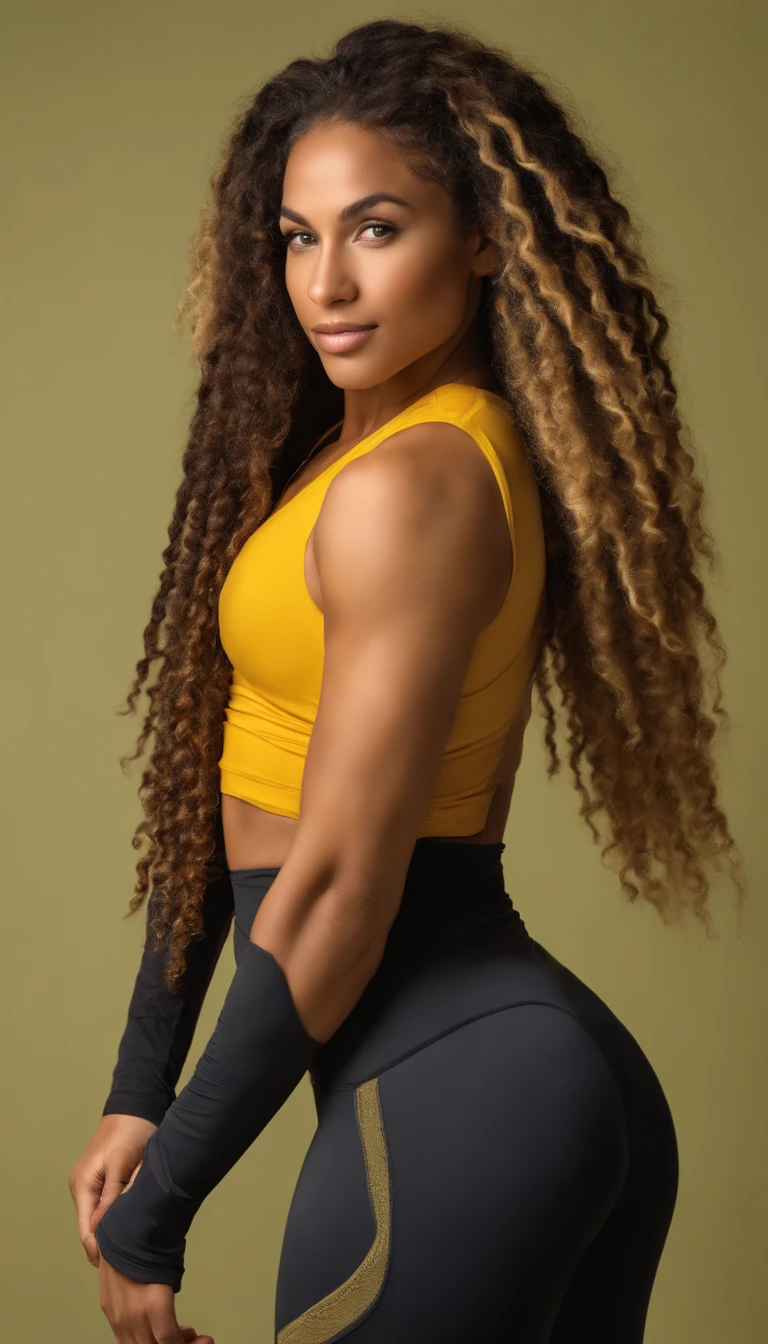 arafed woman with soft wavy boho dreadlocks with blonde highlight, photo of a beautiful woman, she has light caramel skin with yellow undertones, gorgeous woman, mixed-race woman, gorgeous beautiful woman, mixed race woman, with textured hair and skin, toned fit body in workout clothes, at the gym, on the treadmill