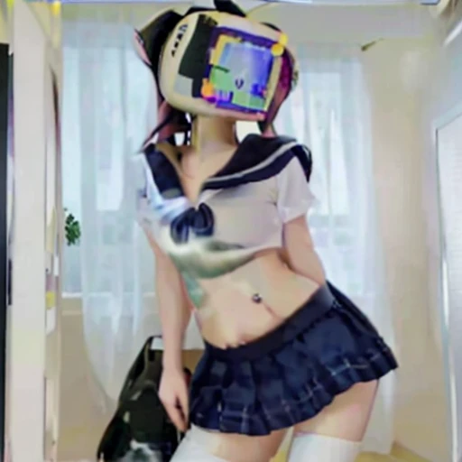 sexy sailor_outfit monitor_head slim japanese girl upskirt fullbody cute tv_head_girl cutie girl schoolgirl sexy real_girl