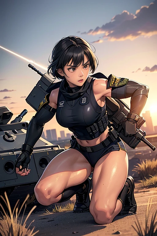 Sailor suit, (Armored Tank:1.5), Juri Han, The background is a tank, Looking into the distance, highest quality, 1girl, uhd, retina, masterpiece, ccurate, anatomically correct, textured skin, super detail, high details, high quality, best quality, highres, 4K