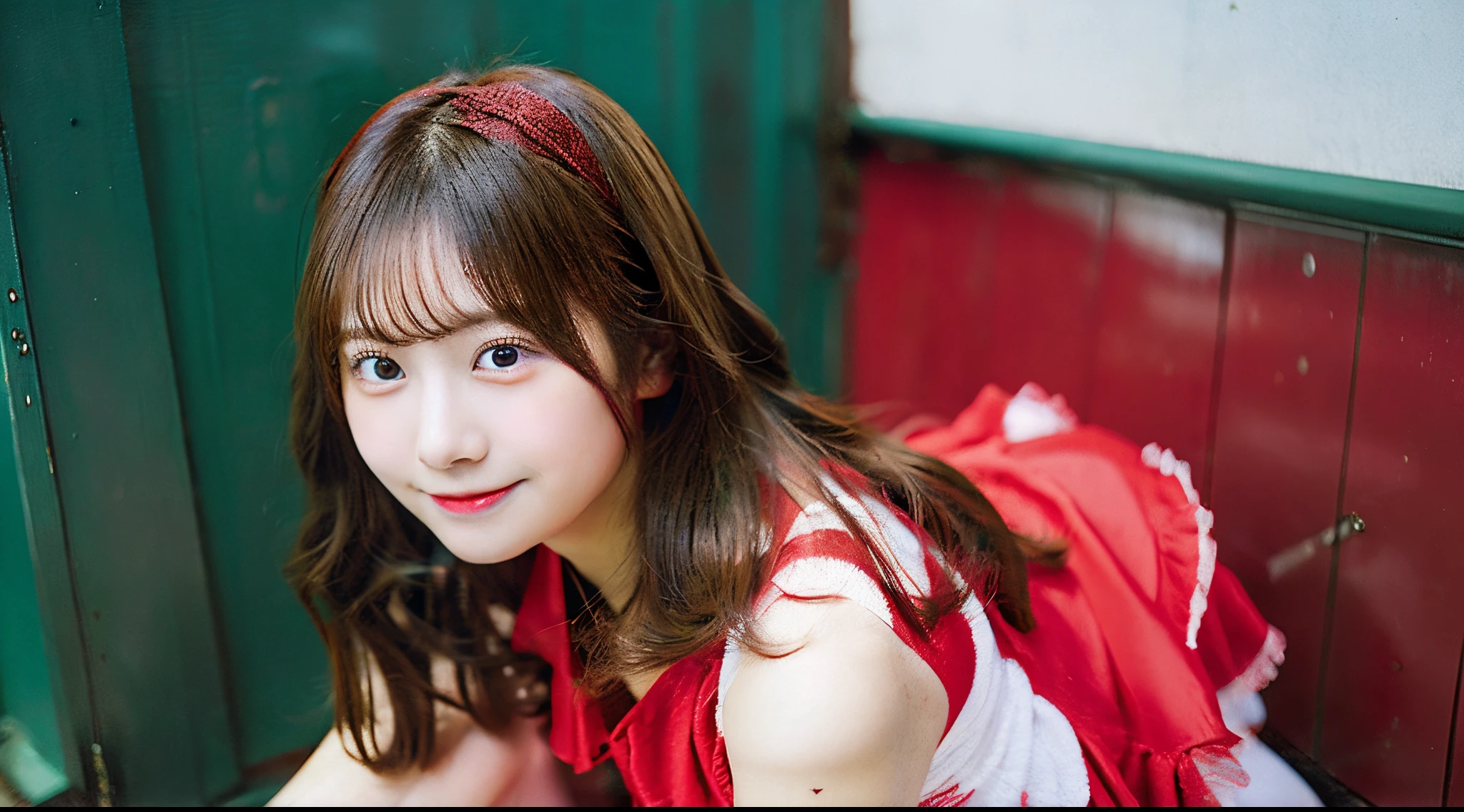 Cute gravure idol 18 years old in red miniskirt